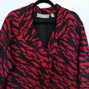 Chico's Travelers Sz 3 Red/Black Print Light-weight Jacket w/3 Quarter Sleeves